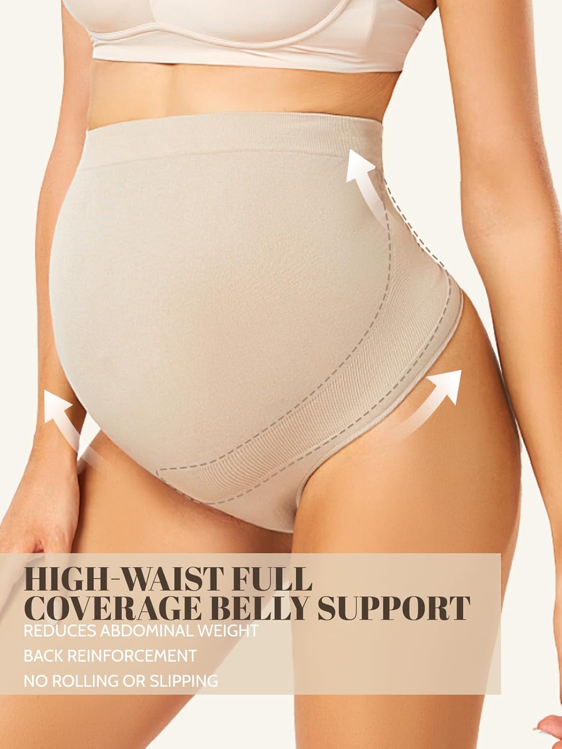 Maternity Underwear Thong for Women, Pregnancy Shapewear Over The Belly Support Seamless Pregnant Panties 5-Pack