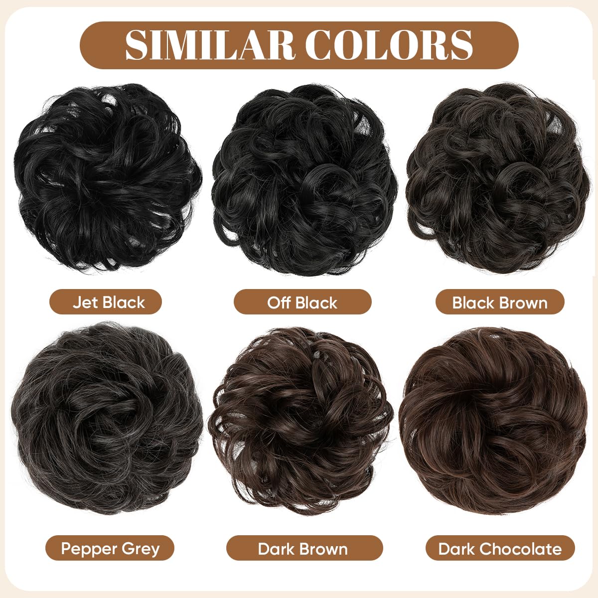 CJL HAIR Large Messy Bun Hair Piece Wavy Curly Scrunchies Synthetic Chignon Ponytail Hair Extensions Thick Updo Hairpieces for Women Brown Black