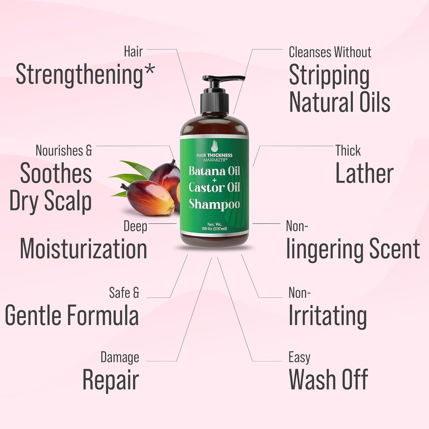 Batana Oil Shampoo for Hair Growth with Castor, Rosemary Oil to Strengthen, Cleanse & Moisturize Hair without Stripping Natural Oils. Color Safe Batana Shampoo and Conditioner For Women, Men