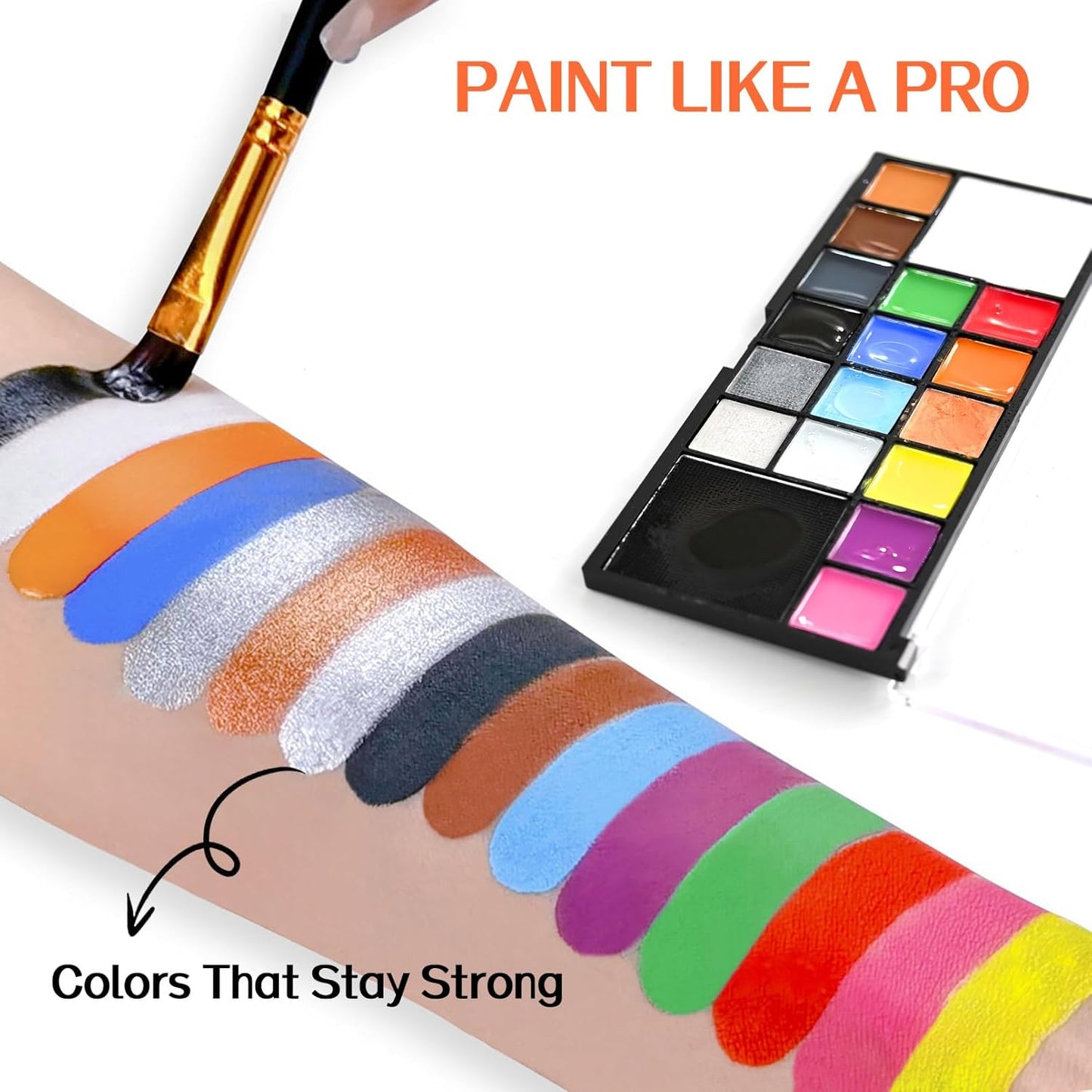 Face Paint Body Paint Kit for Kids Adults-Washable 18 Colors Face Painting Kit with 10 Brushes, Non-Toxic, Skin Safe, Water-Activated for Halloween Makeup Cosplay Costume Party