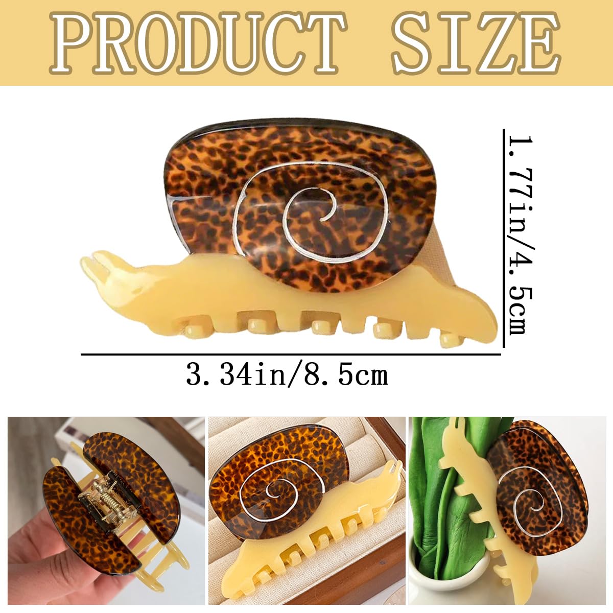 2 PCS Snails Hair Claw Clip Snail Hair Clip Cute Acetate Animal Headdress Fashion Anti-slip Barrettes Strong Hold Hairpin Funny Hair Accessories for Women Girls Styling Thick Hair Hairstyle Decoration