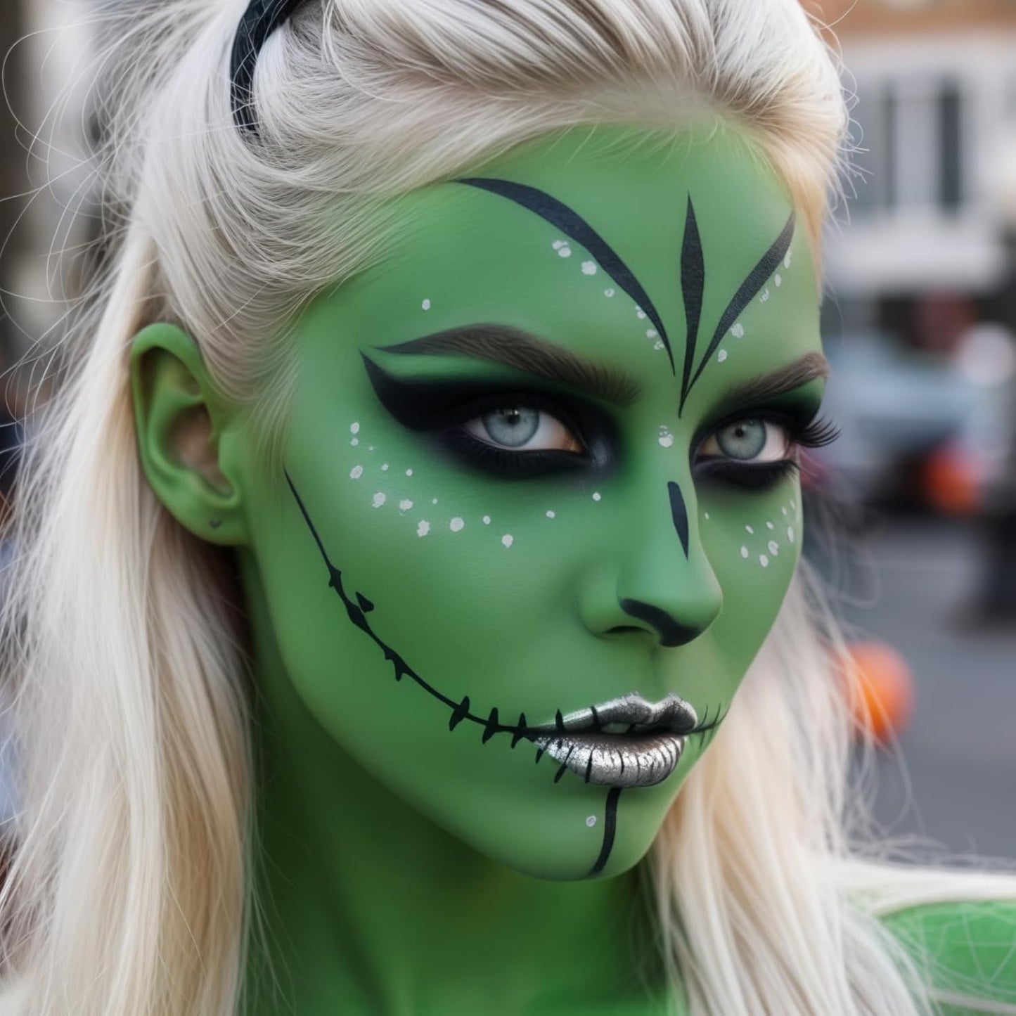 Halloween Makeup Kit for Witch, Complete SFX Costume Set with Green Face Paint, Witch Fake Nose, Water-Based Face Paint Set for Halloween Cosplay SFX Makeup, Costume Parties, Theater