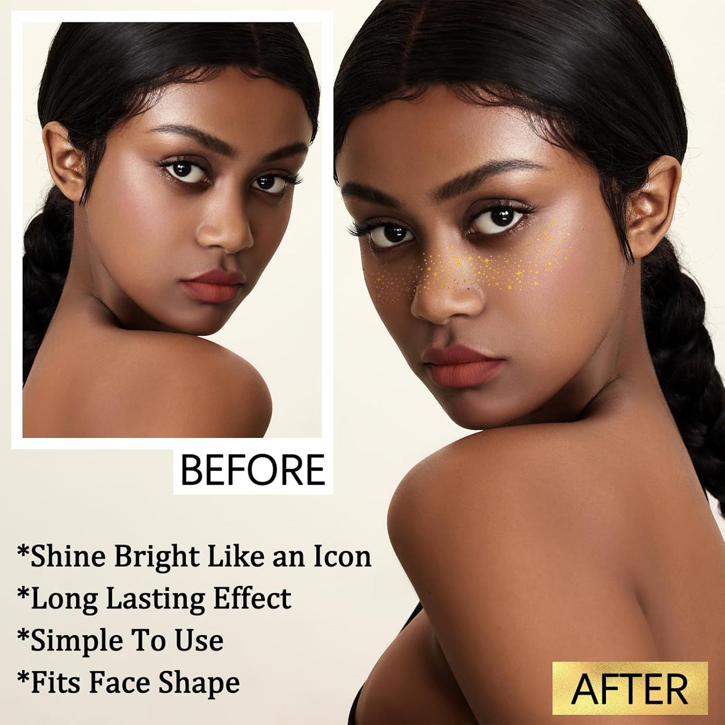 6PCS Glod Glitter Freckles Tattoo, Gold Freckles Temporary Face Tattoos, Gold Star Freckle, Body Face Glitter for Women Girls, Waterproof Long-Lasting Party, Festival, Concert Makeup Accessories