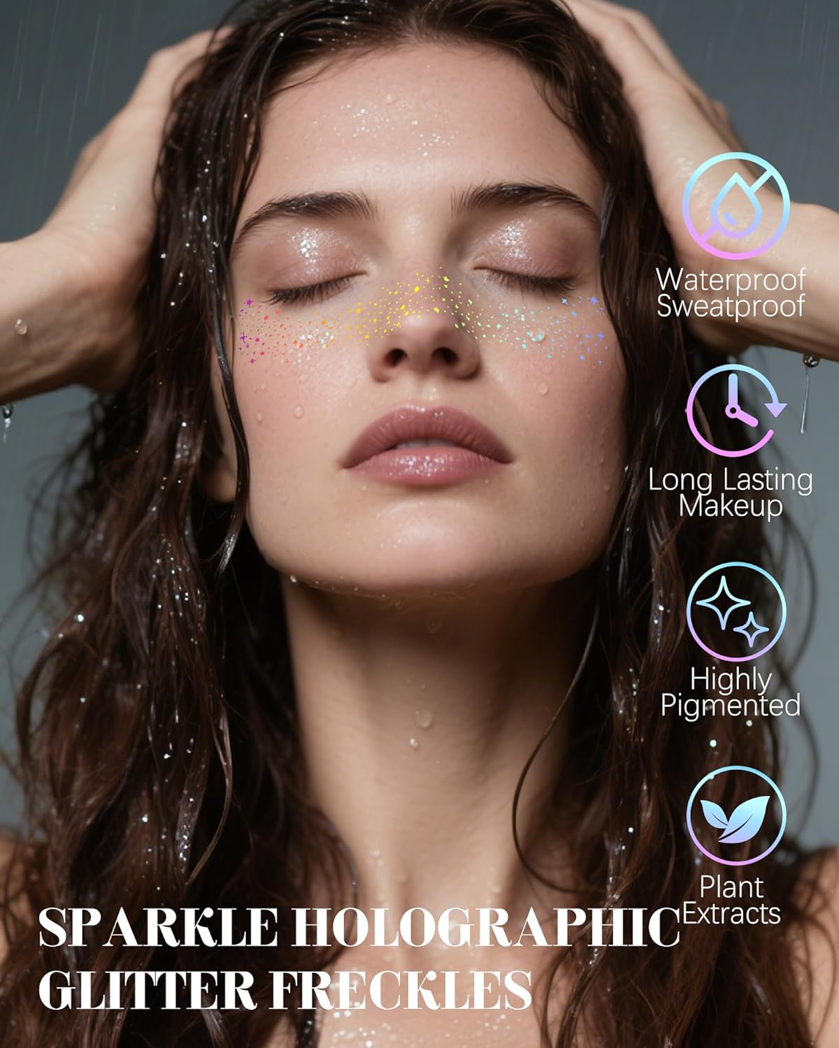 Makeup Patches, Holographic Multichrome Stickers Temporary Face Tattoos, Body Face Glitter for Women Girls, Country Concerts Singer Festival Rave Accessories (iridescent - 10 pcs)