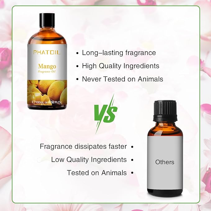3.38FL.OZ Mango Fragrance Oils for Aromatherapy, Essential Oils for Diffusers for Home, Perfect for Diffuser, Yoga, Skin Care, DIY Candle and Soap Making - 100ml