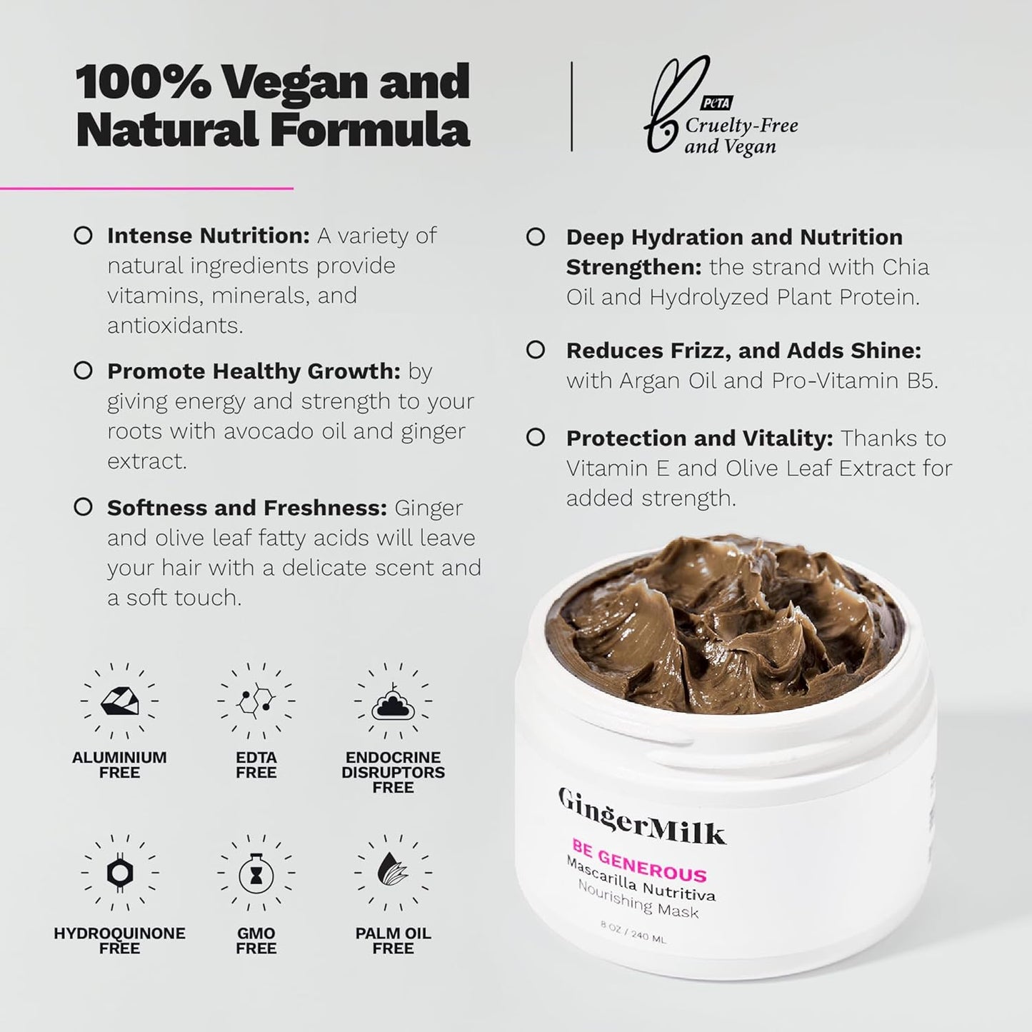 Deep Repair Hair Mask for Dry and Curly Hair – Castor Oil, Biotin, Ginger – Sulfate-Free – Be Generous by Ginger Milk – 8 oz