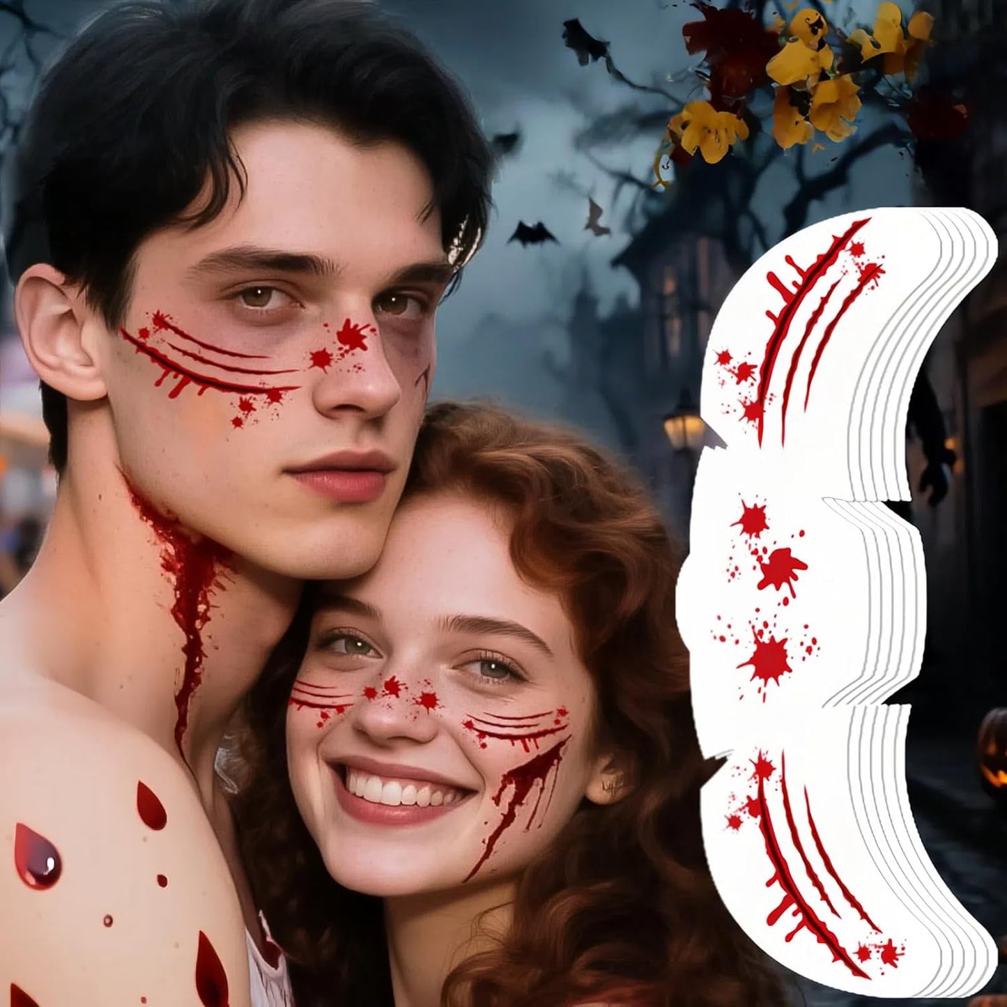 Halloween Scary Glitter Freckles, 6 Pcs Scars Stitches Face Tattoo Sparkle Red Wounds Freckles Makeup Patches for Face Rave Accessories