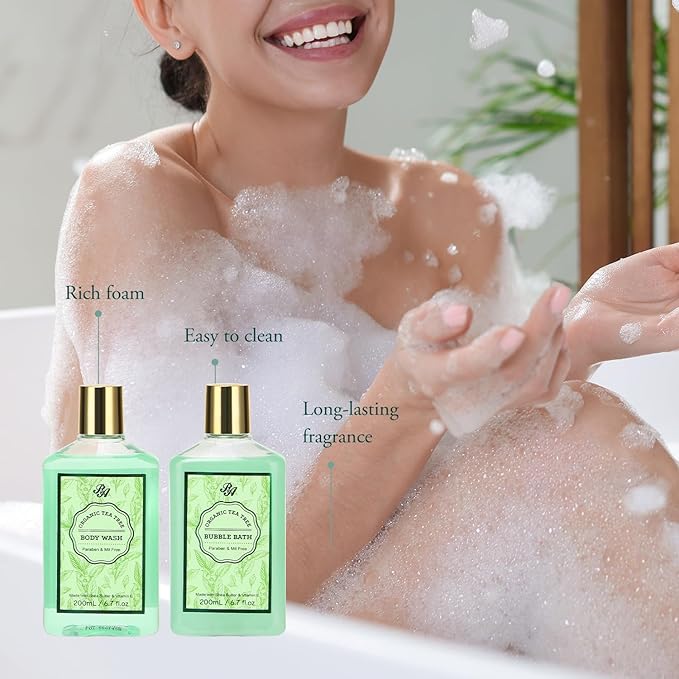 Mother's Day Gift Set, Spa Gift Set for Women & Men, 15pcs Spa Basket Set -Tea Tree Scented- includes Body Wash, Parfume Lotion, Bubble Bath, Bath Soak, Manicure Set, Gifts for Mom, Birthday Gifts