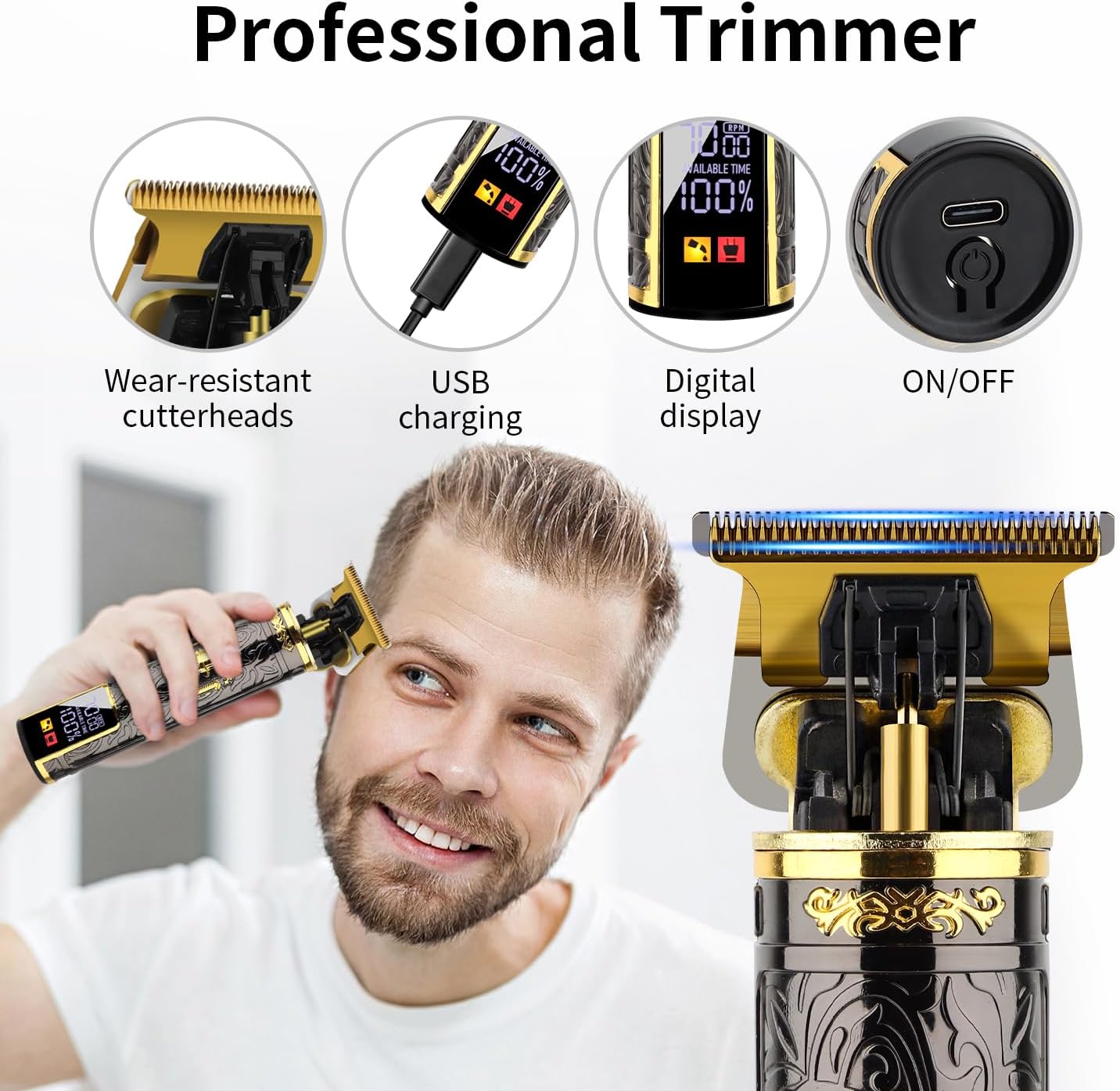 HIENA PRO Professional Hair Clipper Set for Men, Rechargeable Cordless Clippers and Trimmers Set, Electric Foil Shavers and Beard Trimmers, Hair Cutting Tools with LED Display, Gifts for Men