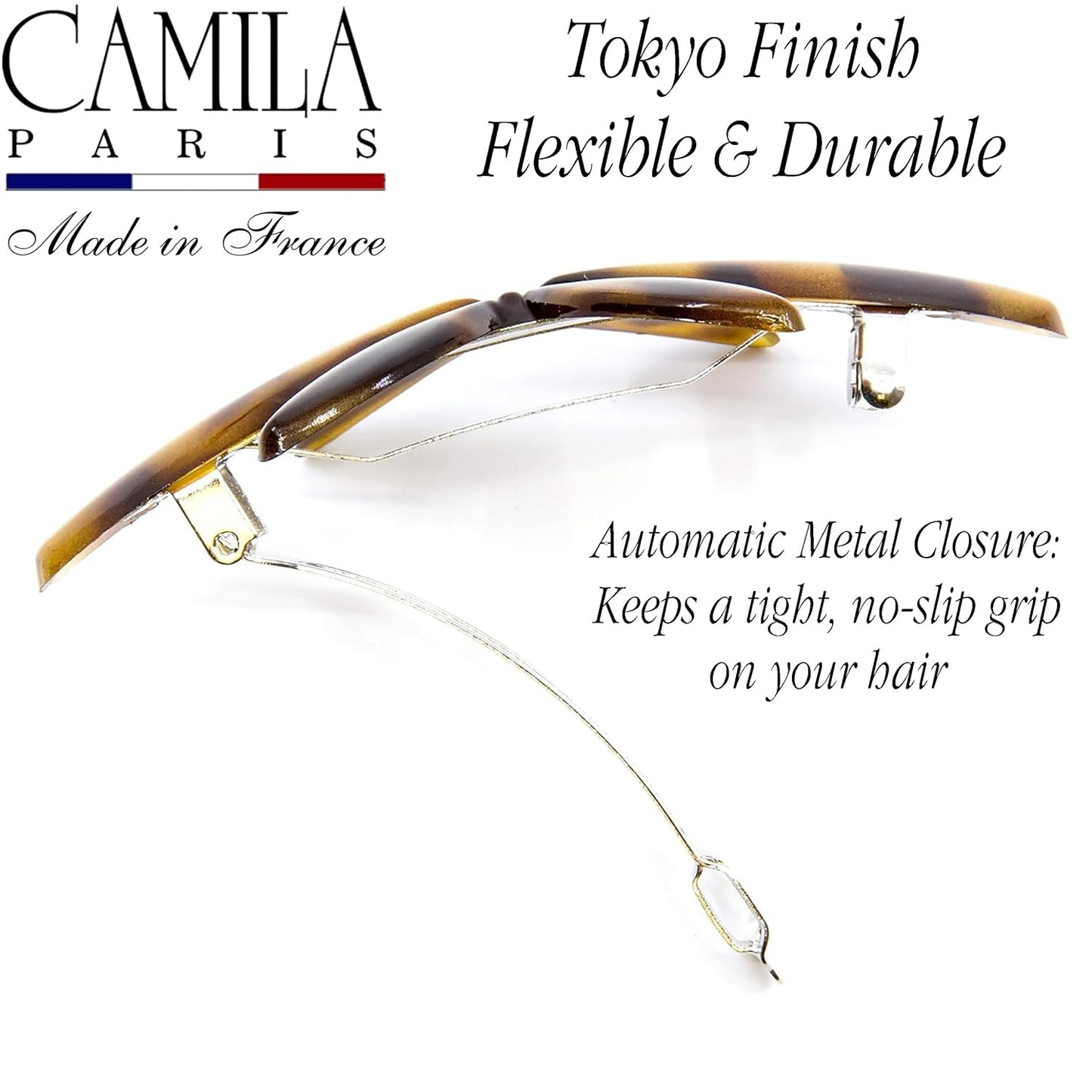 Camila Paris CP2880 French Hair Barrette Clip for Girls Flower, Tokyo, Automatic Clasp Strong Hold Grip Hair Clips for Women, No Slip and Durable Styling Girls Hair Accessories, Made in France