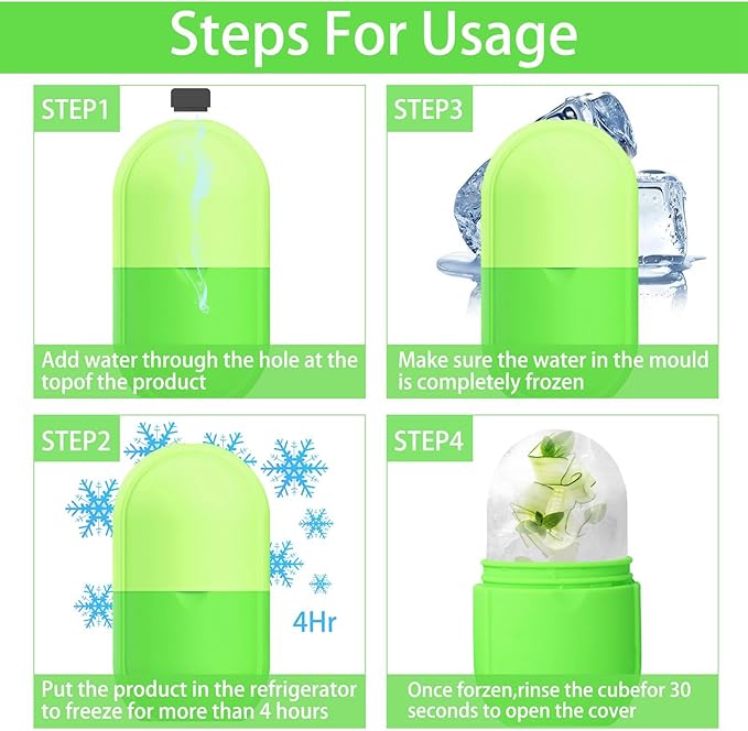 KOGITI Face Ice Roller & Mold - Beauty Facial Massage Tool for Puffiness Relief, Ice Cube Holder (New-Green)