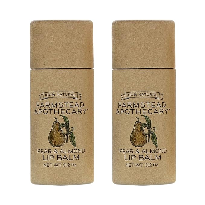 Farmstead Apothecary 100% Natural Lip Balm with Organic Beeswax, Organic Shea Butter & Organic Coconut Oil, Pear & Almond 0.2oz (Pack of 2)