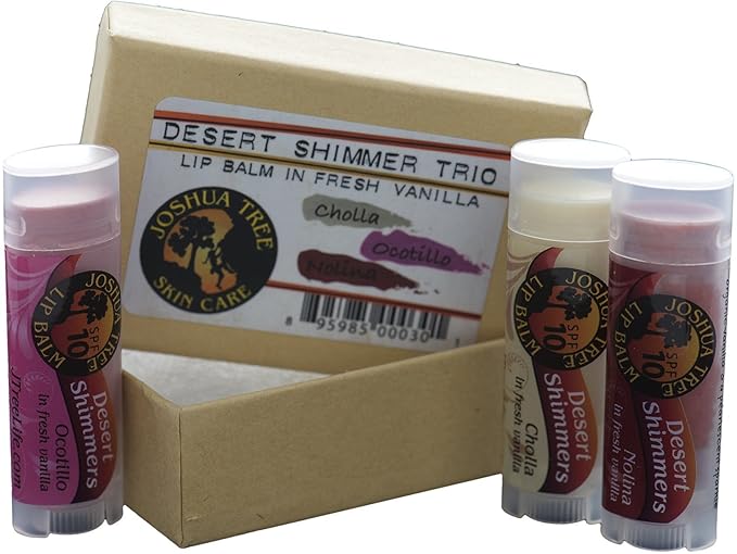 Joshua Tree Organic Lip Balm - Desert Shimmer Trio Gift Set (Cholla, Ocotillo and Nolina)