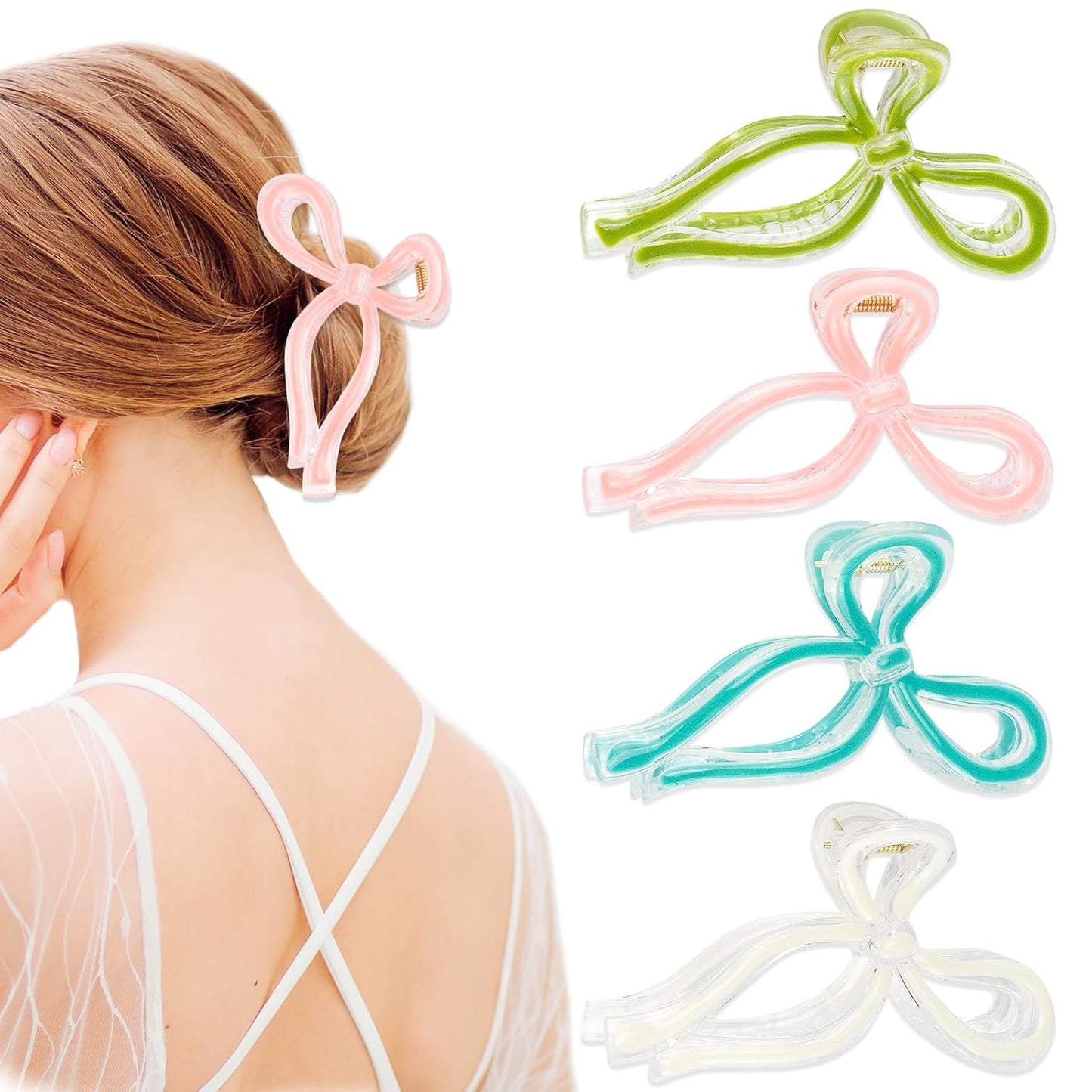 4PCS Colorful Bow Hair Claw Clips Cute Elegant Butterfly Hair Accessories Acrylic Fashion Hair Clips Nonslip Butterfly Clips Hair Styling Accessories for Women (Pink White Blue Green)