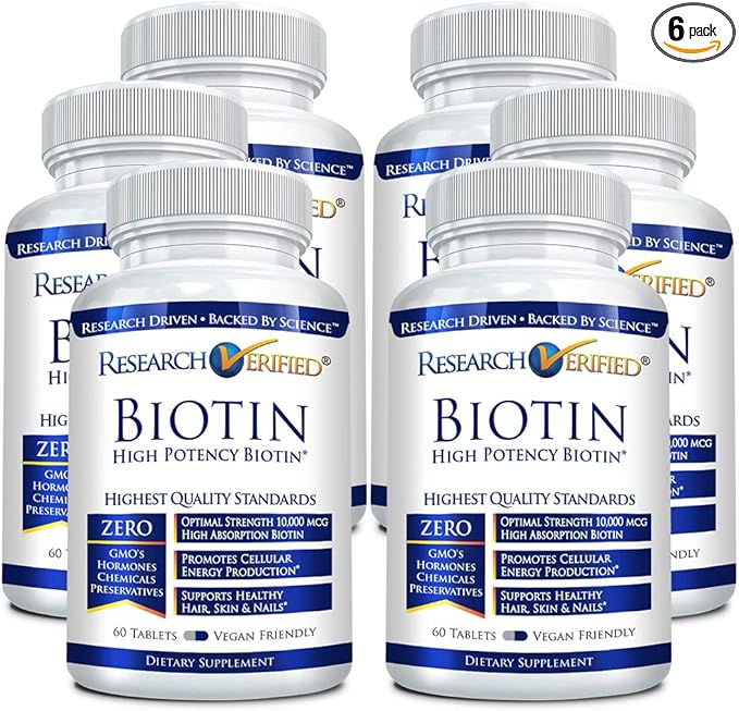 Research Verified Biotin – Pure Biotin Extra Strength 10,000mcg for Improved Hair, Skin and Nail Health - 360 Vegan Tablets