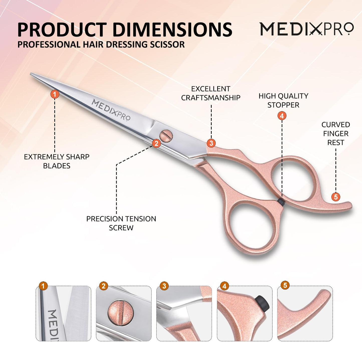 Professional Hair Cutting Scissors 5.5” Stainless Steel Barber Shears for Men & Women Styling Shears Japanese Style for Professional Hair Scissors for Salon and Home Sharp trim Scissor.
