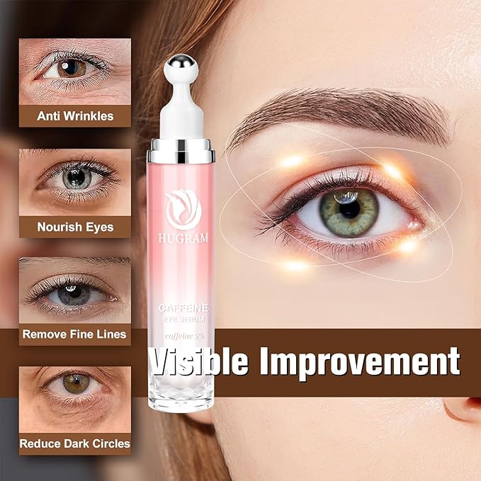 5% Caffeine Eye Serum, Eye Cream with 360°Massage Ball for Dark Circles and Puffiness, Fine Lines and Under Eye Bags, 0.5 fl.oz Under Eye Roller Cream, Efficient in Fine Lines and Under Eye Bags