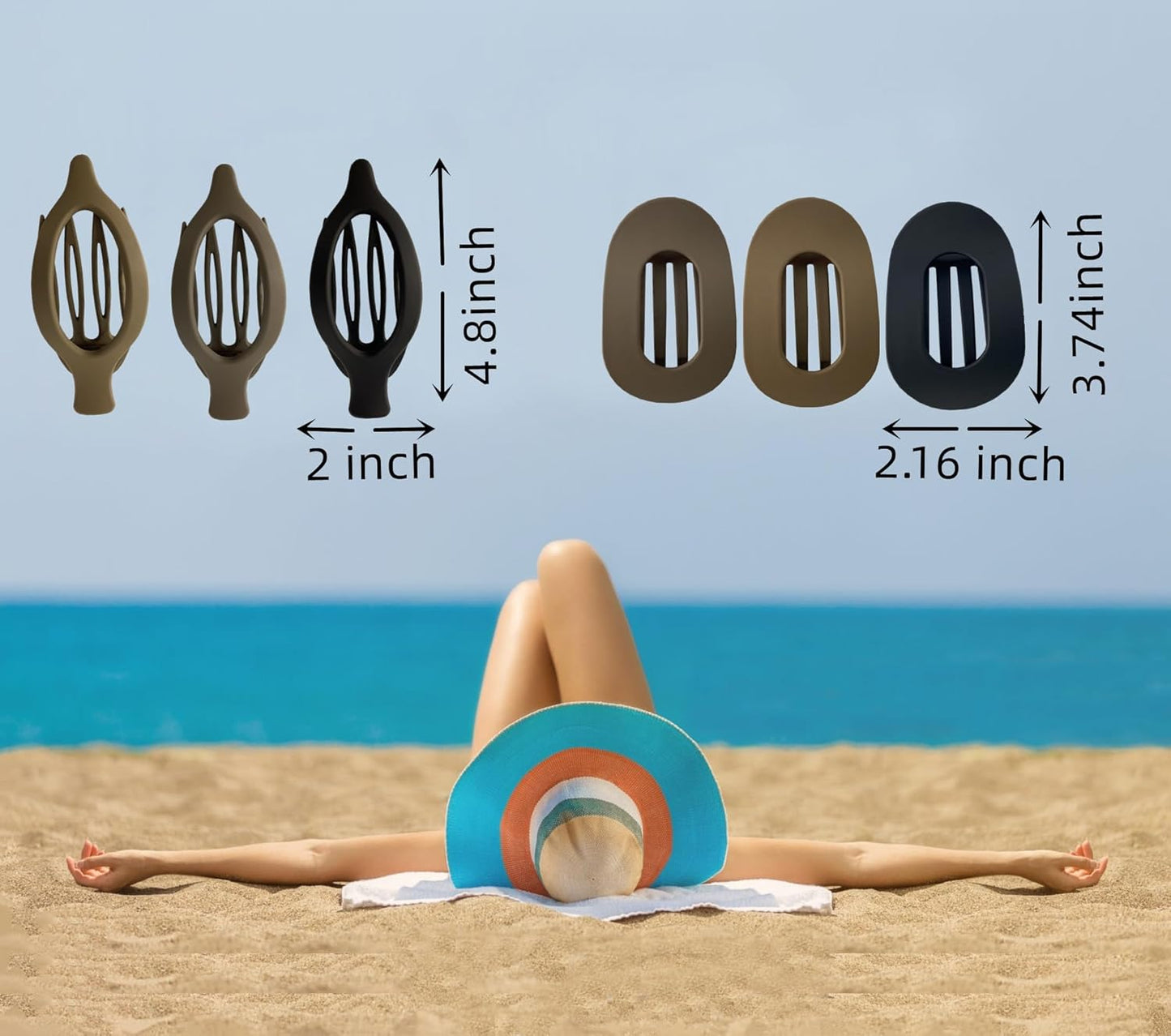 Flat Hair Claw Clips Non-Slip Large Claw Hair Clip for Women and Girls, Strong Hold Banana Hair Clips Jaw Clips for women 6 pcs