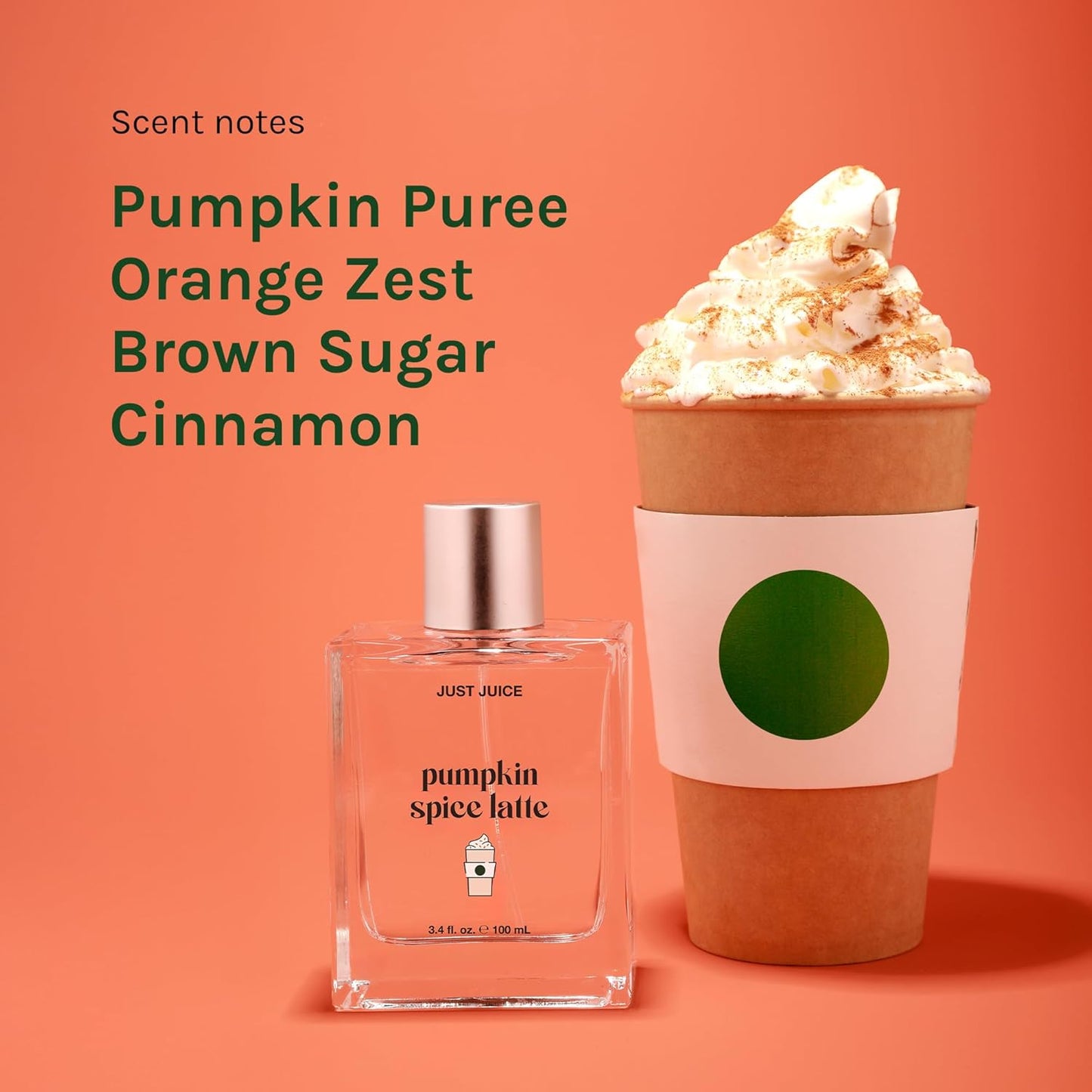 Just Juice Pumpkin Spice Latte - Warm Vanilla Perfume for Women and Men - Mini Travel Perfume with Nutmeg, Cinnamon, Tonka Bean - 0.33 oz
