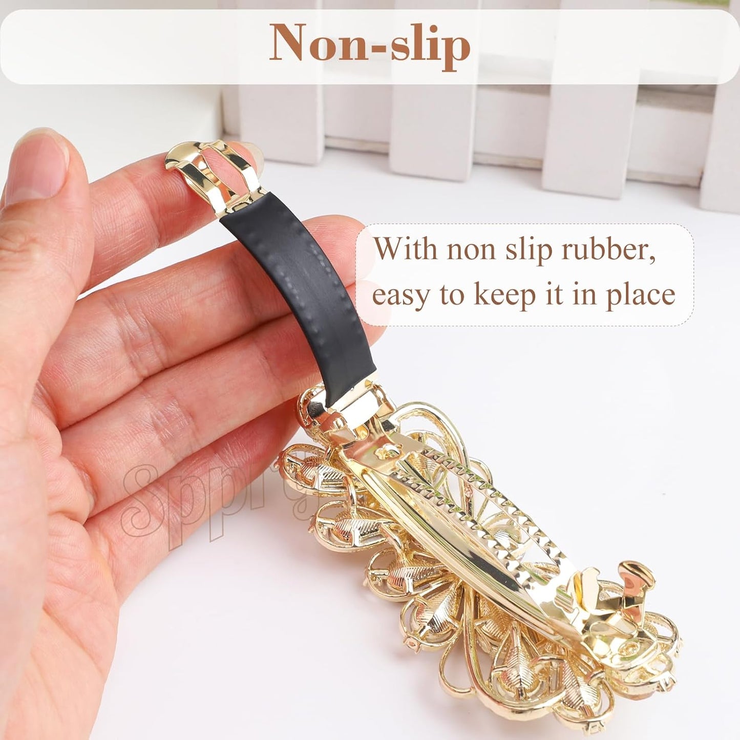 Large Gorgeous Rhinestone Hair Barrette for Women, Flower Jewelry Design (Champagne)