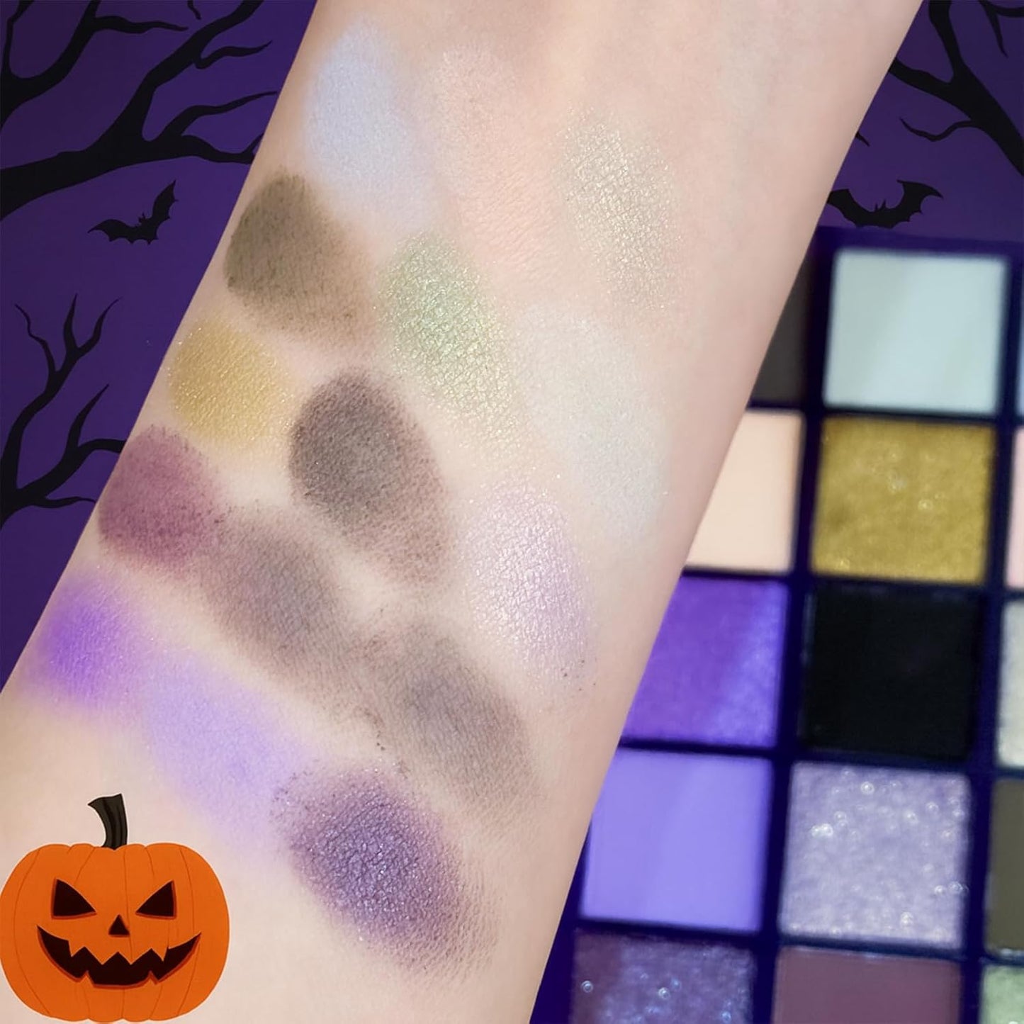 Erinde Purple Eyeshadow Palette, 15 Colors Violet Lavender Green Smokey Eye Shadow Pallet, Matte Shimmer Metallic Glitter, Highly Pigmented Blendable Makeup Kit for Cosplay, Halloween & Parties