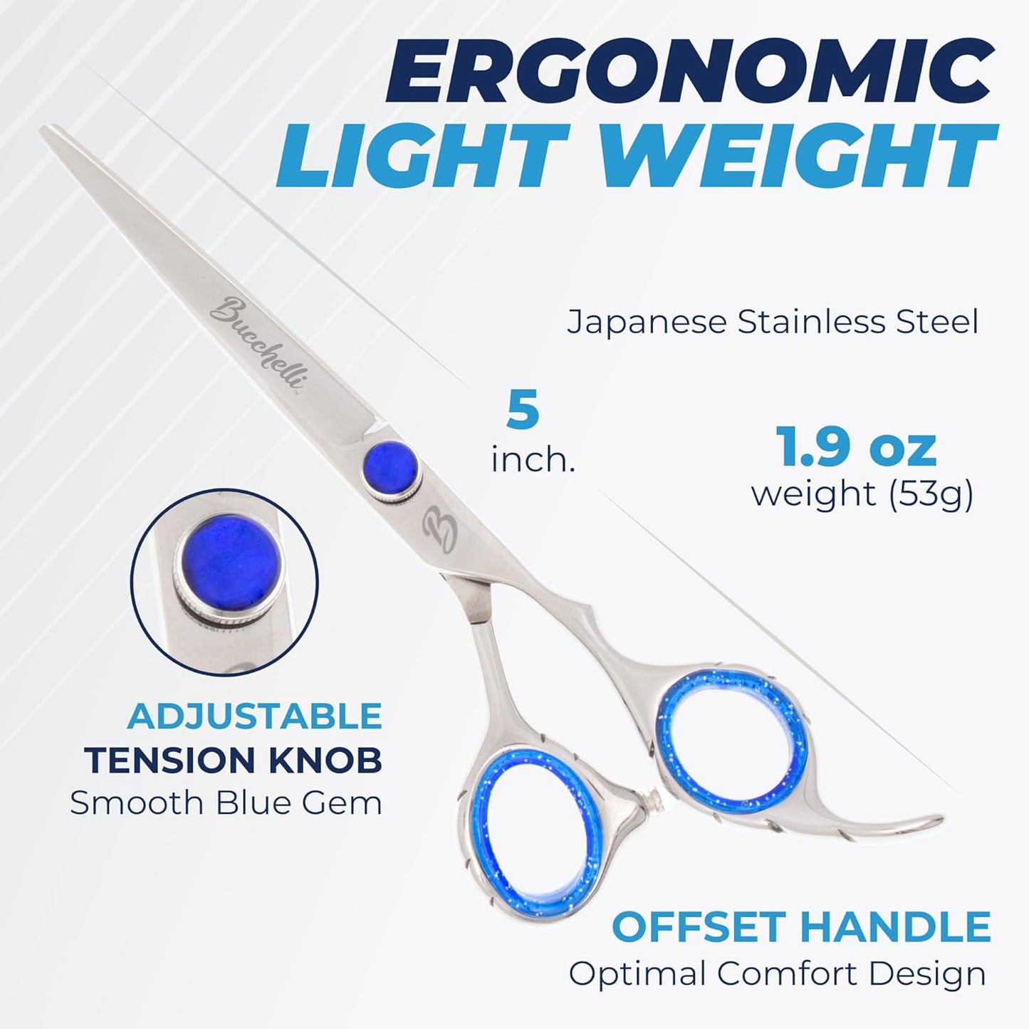 5 Inch Hair Cutting Scissors Professional - Japanese 440A 5 Inch Barber Scissors - Convex Blades with Adjustable Tension Knob (Silver Right 5")