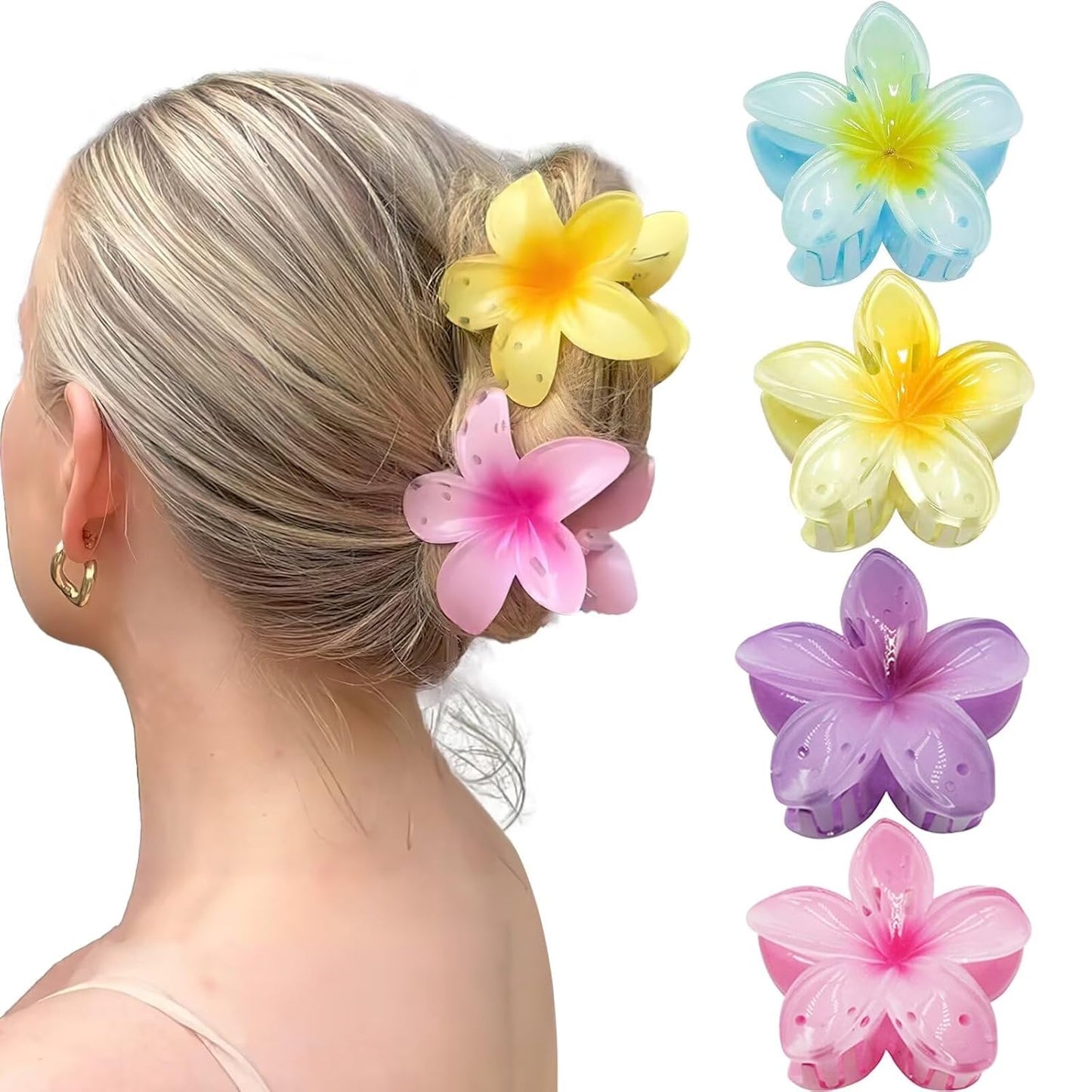 Large Nonslip Flower Hair Claws - 4PCS Strong Hold Clips for Thick Hair, Hawaiian Banana Clips for Thin Hair, Cute Hair Accessories for Women