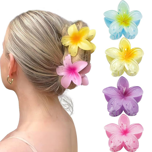 Large Nonslip Flower Hair Claws - 4PCS Strong Hold Clips for Thick Hair, Hawaiian Banana Clips for Thin Hair, Cute Hair Accessories for Women