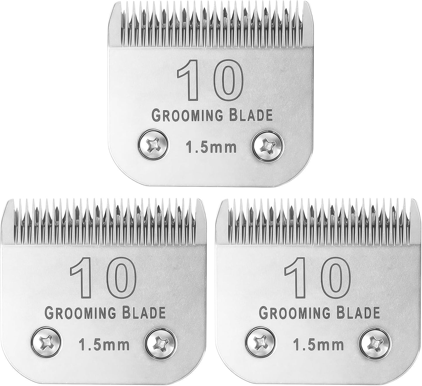 3 Pcs Size 10# Detachable Dog Grooming Blades, Compatible with Andis, Oster A5, Wahl KM10 Series Clippers, Cut Length 1.5mm, Silver (10# 1.5mm, 3 Packs)