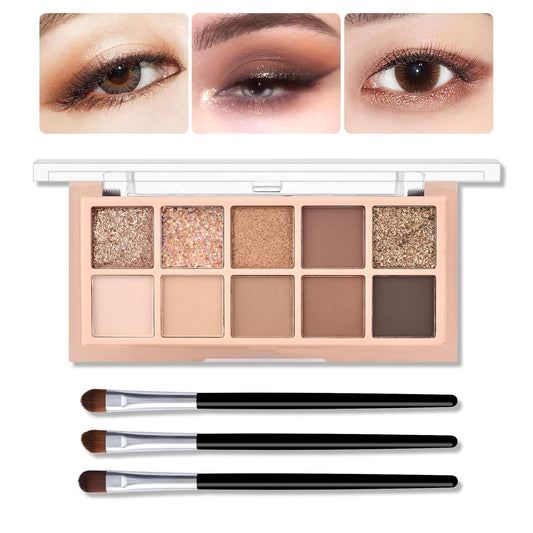 KYDA 10 Colors Netural Eyeshadow Palette, High Pigmented Shimmer Netural Nude Eyeshadow, Ultra-fine Matte Netural Eyes Colors, Warm Tone Brown Eye Shadow Makeup