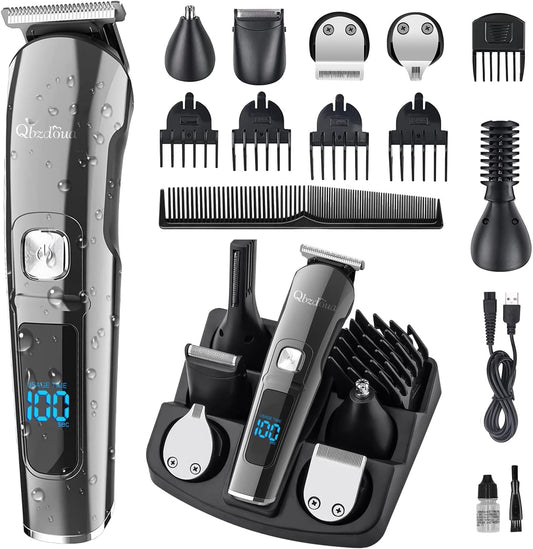 Mens Hair Clipper Beard Trimmer Cordless Mens Grooming Kit Trimmer for Beard Head Face and Body Waterproof IPX7 LED Power Display