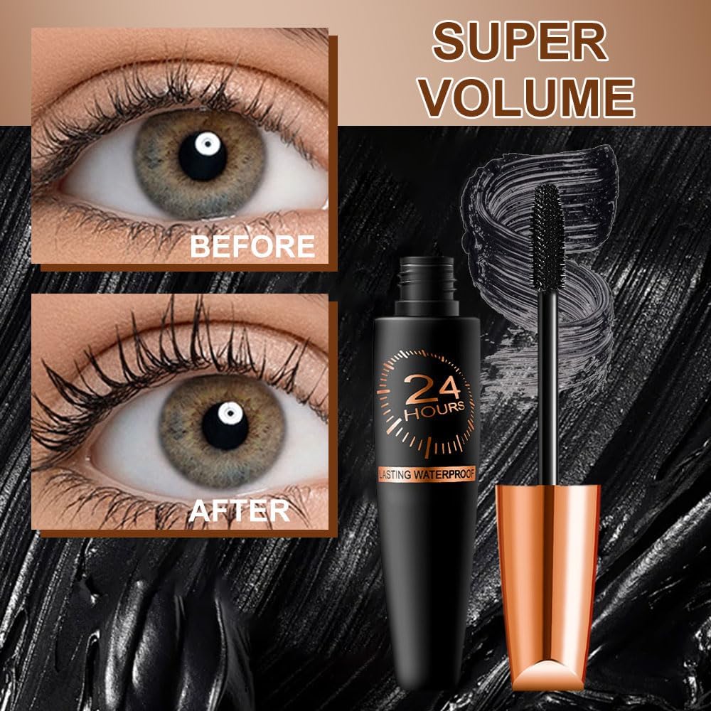 2025 New Waterproof Silk Fibre Thick Lengthening Mascara, Iron Wand Mascara Curling Eyelashes Iron Mascaras with No Flaking, Long-Lasting 4D Curling Silk Fiber Lash Mascaras for Women Eyes Makeup 2PCS