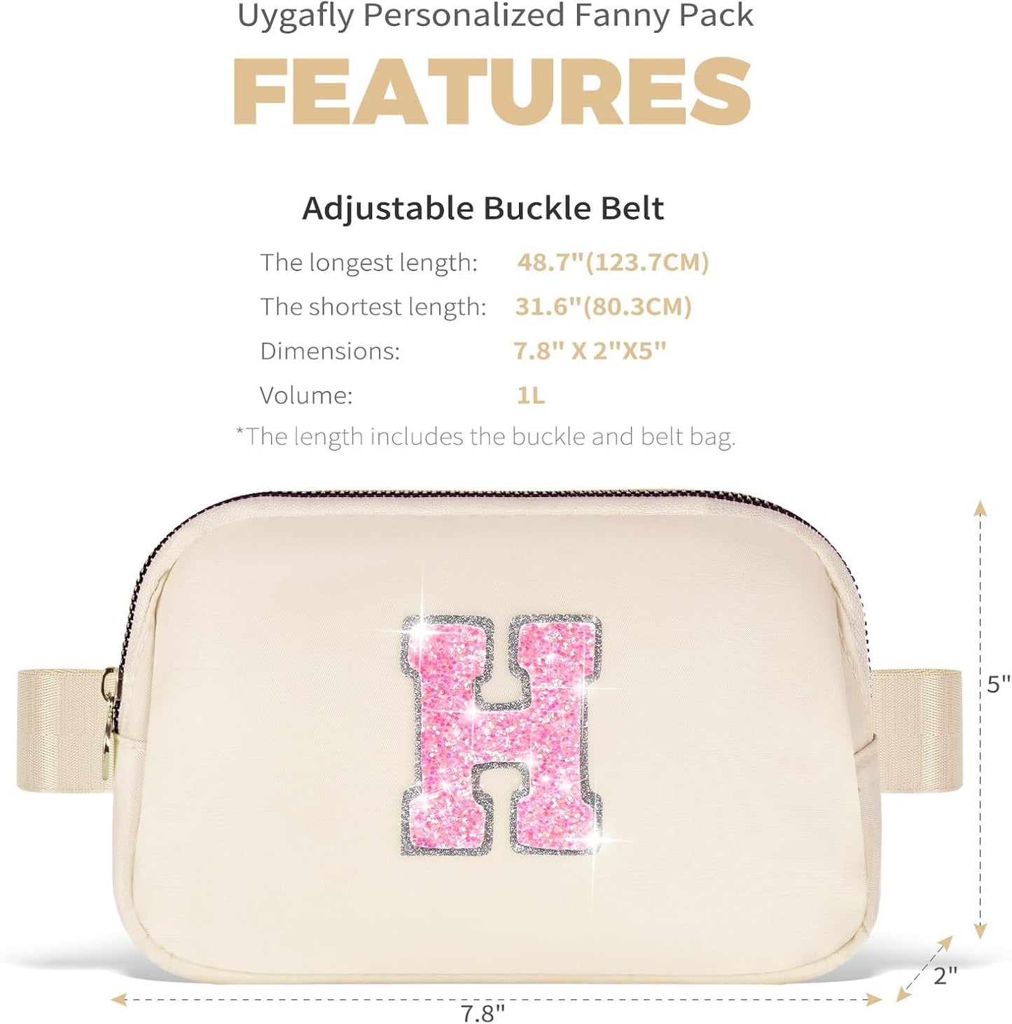 Fanny Pack Belt Bag Crossbody Bags with Initials Letter Patch Trendy Stuff for Teens Cute Stuff Birthday Gifts for Teenager Girls | Khaki,Initial H