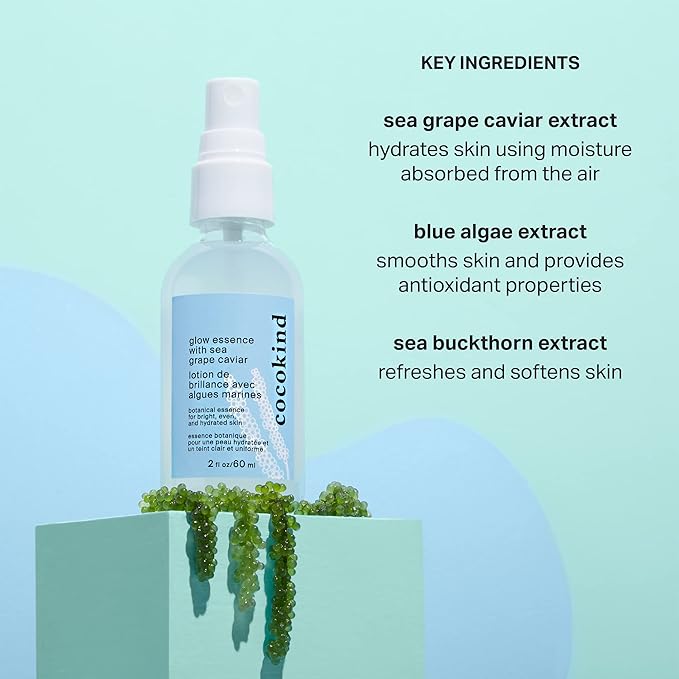 Cocokind Glow Essence with Sea Grape Caviar, Hydrating Primer and Facial Mist, Facial Moisturizer with Sea Buckthorn, Linoleic Acid, and Vitamin E