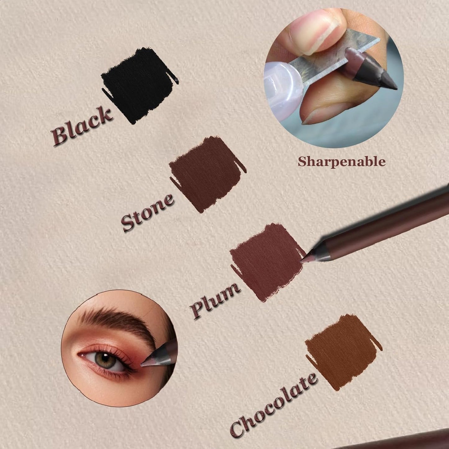 24 Hr Waterproof Eyeliner Duo Sharpenable Eye Pencil, 2025 New Persona Eyeliner Pencil Waterproof, No Smudging, No Fading, Long-Wearing, Smooth and Easy To Color (Plum)