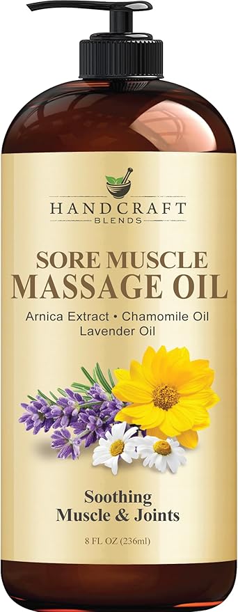 Handcraft Blends Sore Muscle Massage Oil 8 Fl Oz - Moisturizing Body Oil for Massage Therapy - Made with Arnica Extract, Chamomile, Lavender, Peppermint Oils