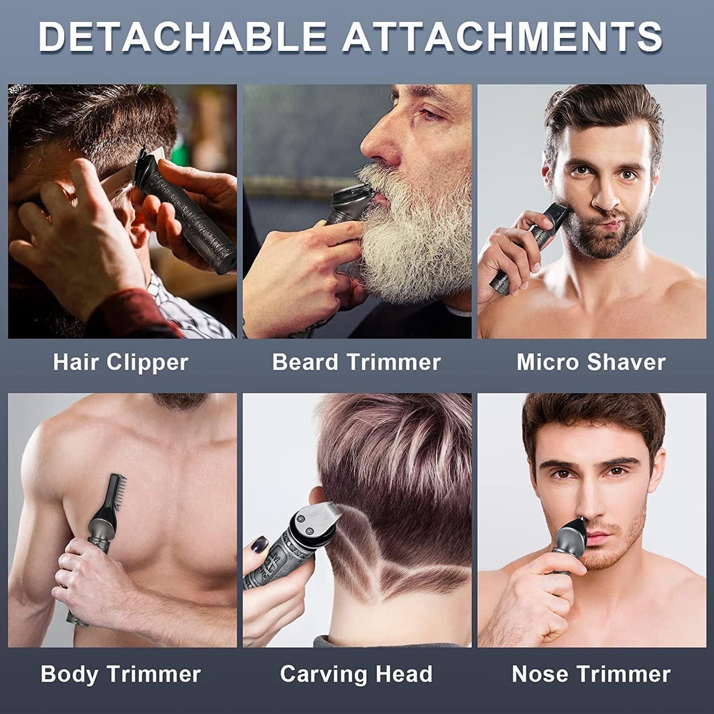 Hatteker Beard Trimmer Kit for Men Professional Hair Clipper T-Blade Beard Hair Shaver Nose Trimmer Hair Cutting Kit Body Grooming Kit Cordless 6 in 1