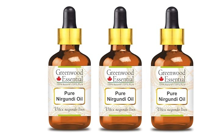 Pure Nirgundi Oil (Vitex negundo linn) 100% with Glass Dropper Premium Therapeutic Grade for Hair, Skin & Aromatherapy (Pack of Three) 100ml X 3 (10.1oz)