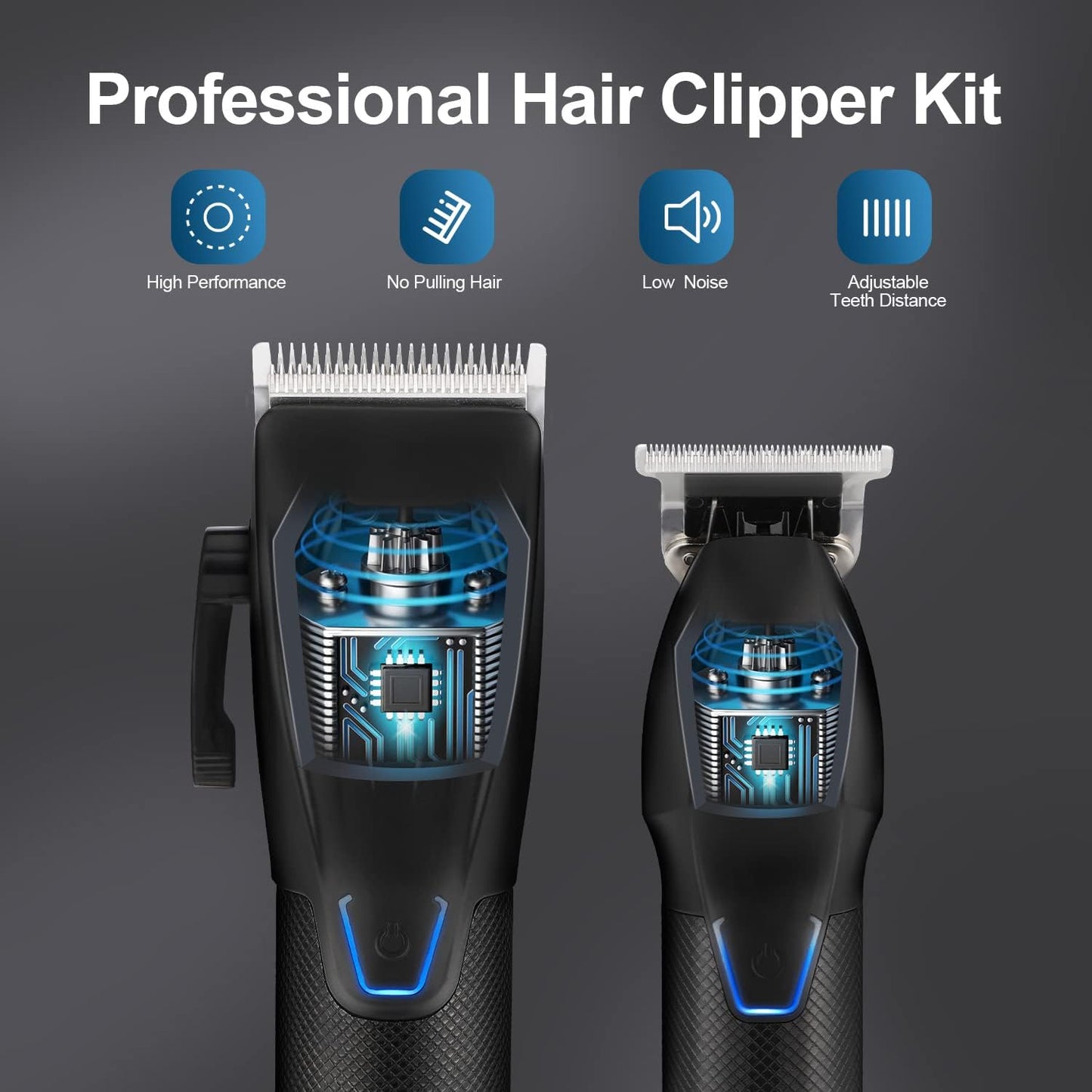 Professional Hair Clippers Trimmer Kit,Cordless Hair Clippers for Men,Barber Fading Clipper and Zero Gap T-Blade Trimmer Set with LED Display for Mens Gifts (Black)