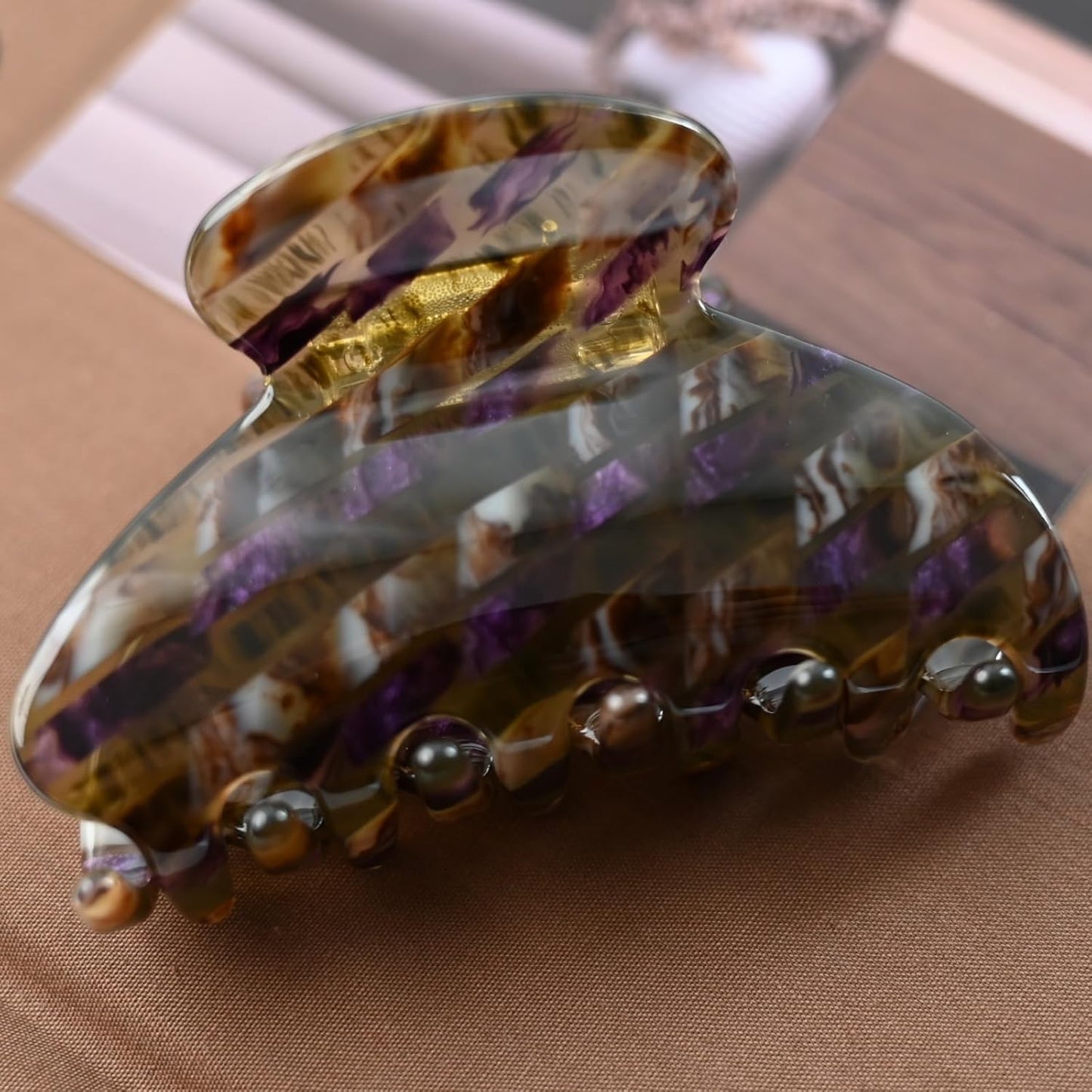 Handmade Celluloid Acetate French Design Barrettes Tortoise Shell Claws Hair Claw Luxury Fashion Accessories Hair Clip for Women (brown purple)