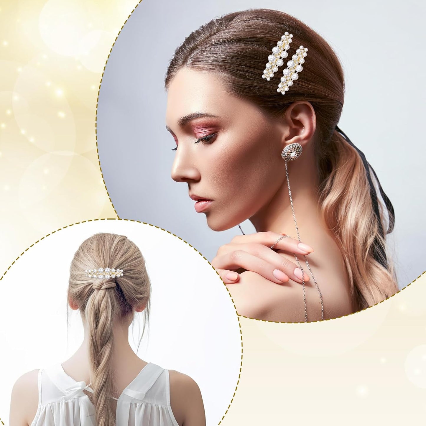 4 Pcs Pearl Barrettes for Women Small Pearl Hair Clips Elegant Accessories French Hair Jewelry Accessories for Ladies Mother Wedding Party Birthday Festival Gifts 2.2 × 0.66 Inch White