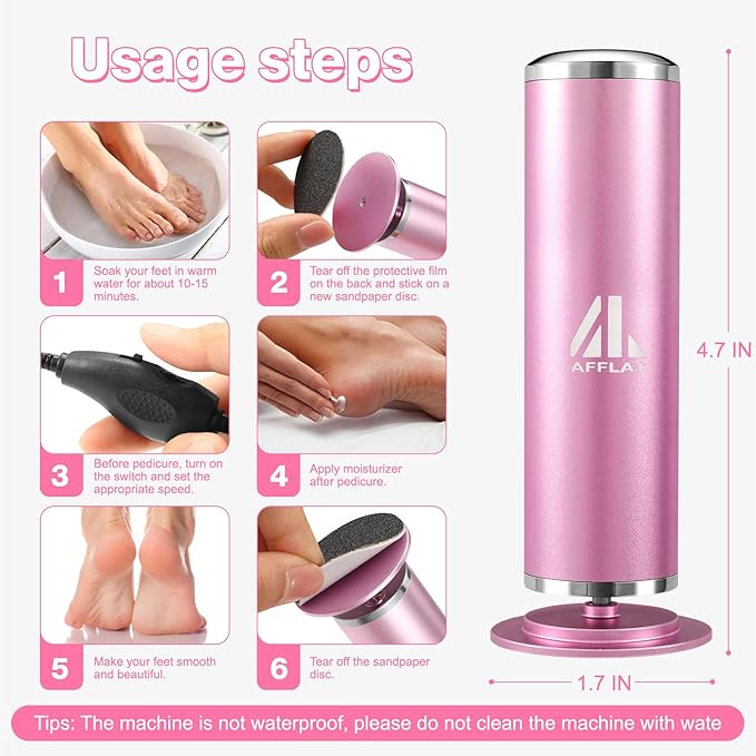 AFFLAT Electric Foot Callus Remover, Adjustable Speed (0-800Rpm), Adjustable Speed Foot Scrubber with 60 Pcs Sandpaper Discs, Electric Callus Remover for Feet,Pedicure Tool for Men and Women,Pink