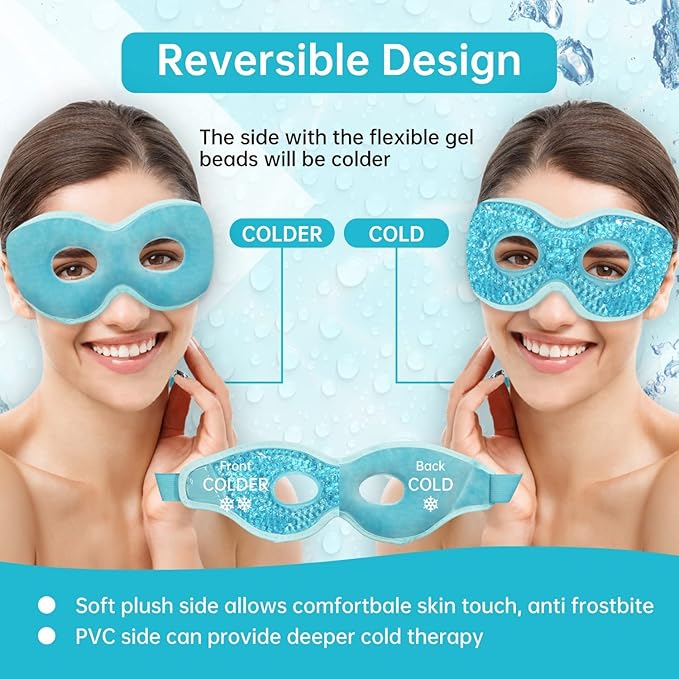 2PCS Gel Eye Mask, Hot Cold Compress Pack Eye Therapy Gel Bead Eye Masks, Reusable Cooling Ice Eye Mask with Holes, for Puffiness Dark Circles, Eye Bags, Dry Eyes, Headaches, Migraines, Stress Relief