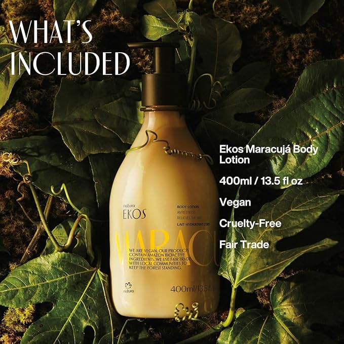 natura - Ekos Maracujá Relieving Body Lotion - Calming Lotion - 24 Hours of Hydration - Essential Fatty Acids - Vegan Skin Care - Brazilian Beauty Secrets - Self Care & Body Care - 13.5 fl oz (400ml)
