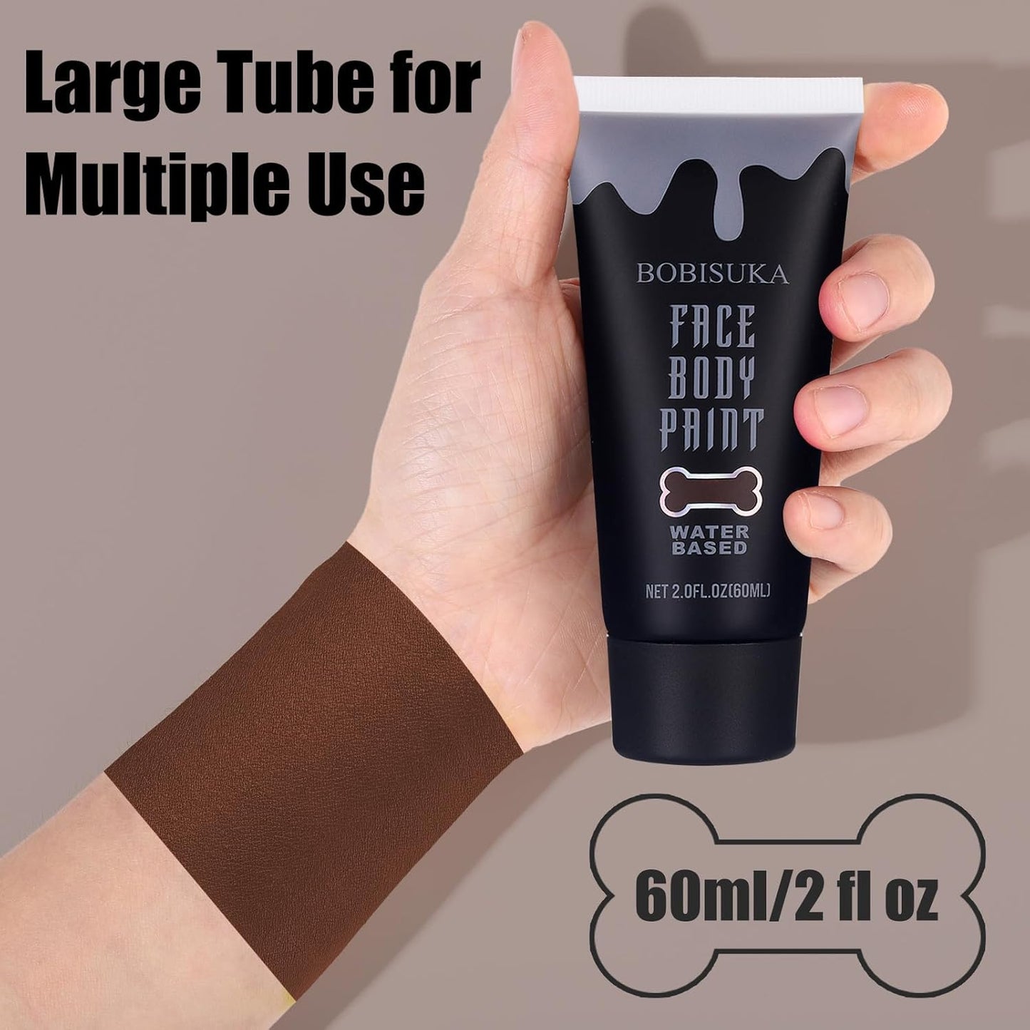 BOBISUKA Brown Face Body Paint, Water Based Face Painting for Art Theater Halloween Party Cosplay Clown SFX Makeup for Women Adults, Non-Toxic Washable