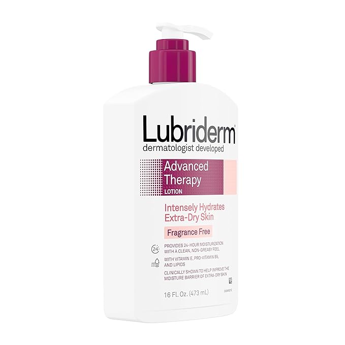 Lubriderm Advanced Therapy Fragrance Free Moisturizing Hand & Body Lotion + Pro-Ceramide with Vitamins E & Pro-Vitamin B5, Intense Hydration for Itchy, Extra Dry Skin, Non-Greasy, 16 fl. oz