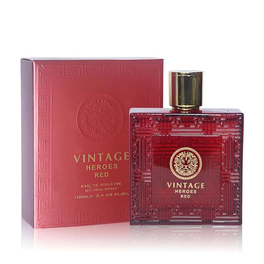 Vintage Heroes Red Men's Cologne Eau de Toilette Natural Spray Fresh Scent Masculine fragrance Great Holiday Gift a Classic Bottle, 3.4 Fluid Ounce/100Ml