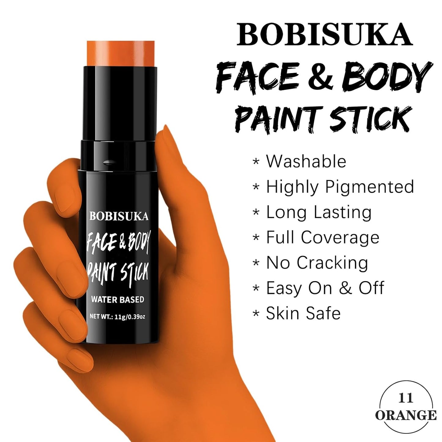 BOBISUKA Orange Face & Body Paint Stick Water-Based Washable Face Paint Makeup Stick for Halloween Pumpkin, Skeletons, Skull, Fox, Tiger, Cosplay, SFX, Sports Eye Black & Costume Party