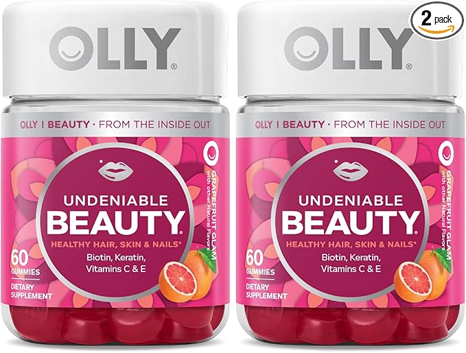 OLLY Undeniable Beauty Gummy, for Hair, Skin, Nails, Biotin, Vitamin C, Keratin, Chewable Supplement, Grapefruit, 30 Day Supply - 120 Count