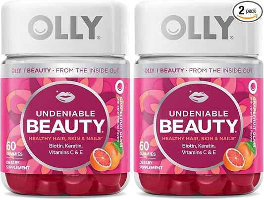 OLLY Undeniable Beauty Gummy, for Hair, Skin, Nails, Biotin, Vitamin C, Keratin, Chewable Supplement, Grapefruit, 30 Day Supply - 120 Count